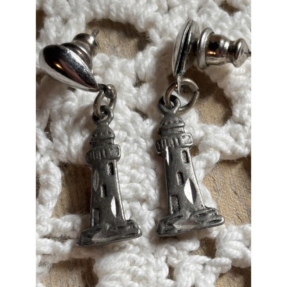 Pewter Lighthouse Dangle Post Earrings